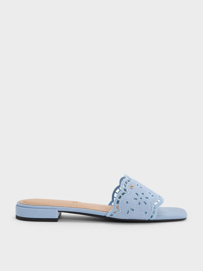 CHARLES & KEITH Value / Leather Embroidered Slide Sandals - Light Blue