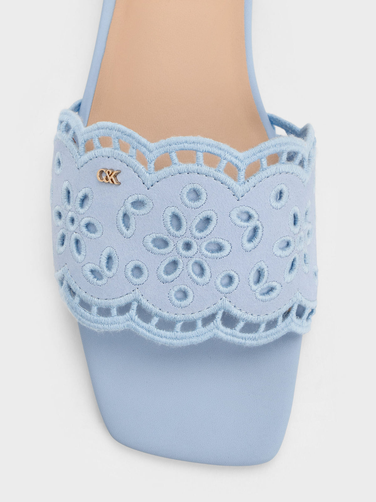CHARLES & KEITH Value / Leather Embroidered Slide Sandals - Light Blue