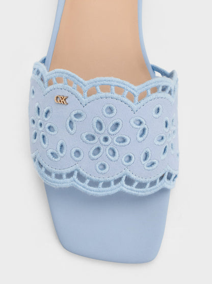 CHARLES & KEITH Value / Leather Embroidered Slide Sandals - Light Blue