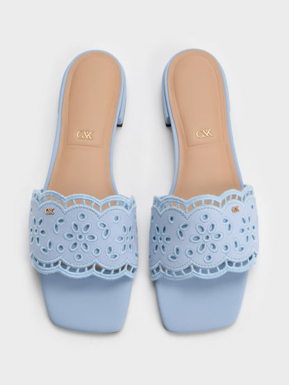 CHARLES & KEITH Value / Leather Embroidered Slide Sandals - Light Blue