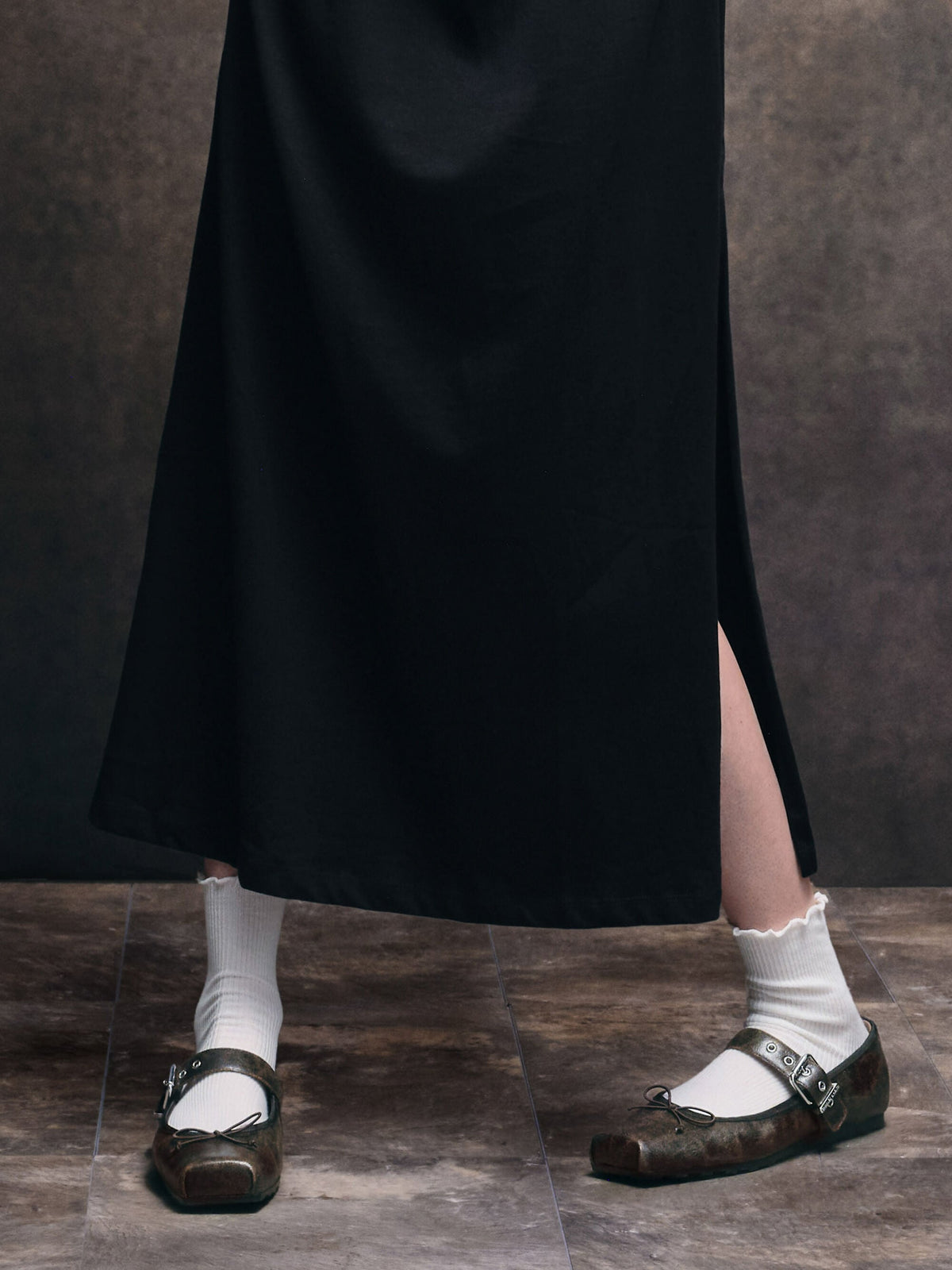 CHARLES & KEITH Value / Myler Crinkle-Effect Bow Mary Janes - Dark Brown