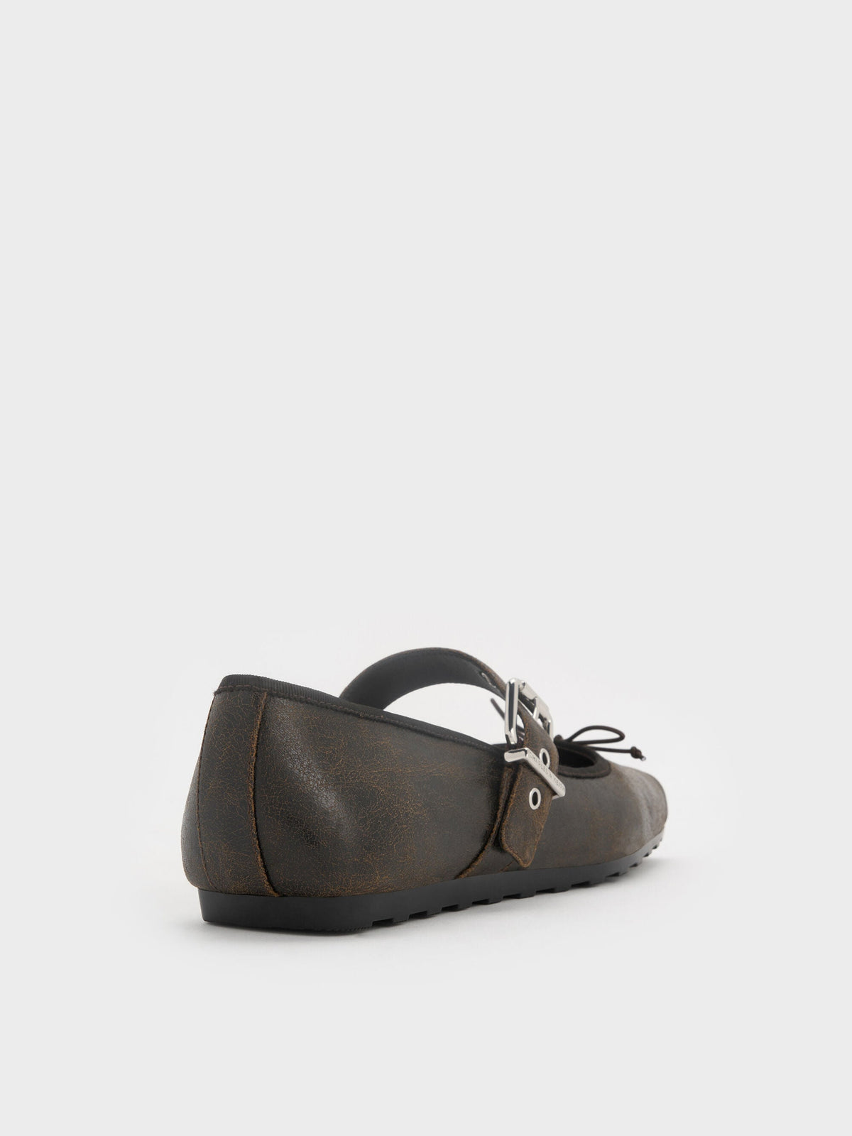 CHARLES & KEITH Value / Myler Crinkle-Effect Bow Mary Janes - Dark Brown