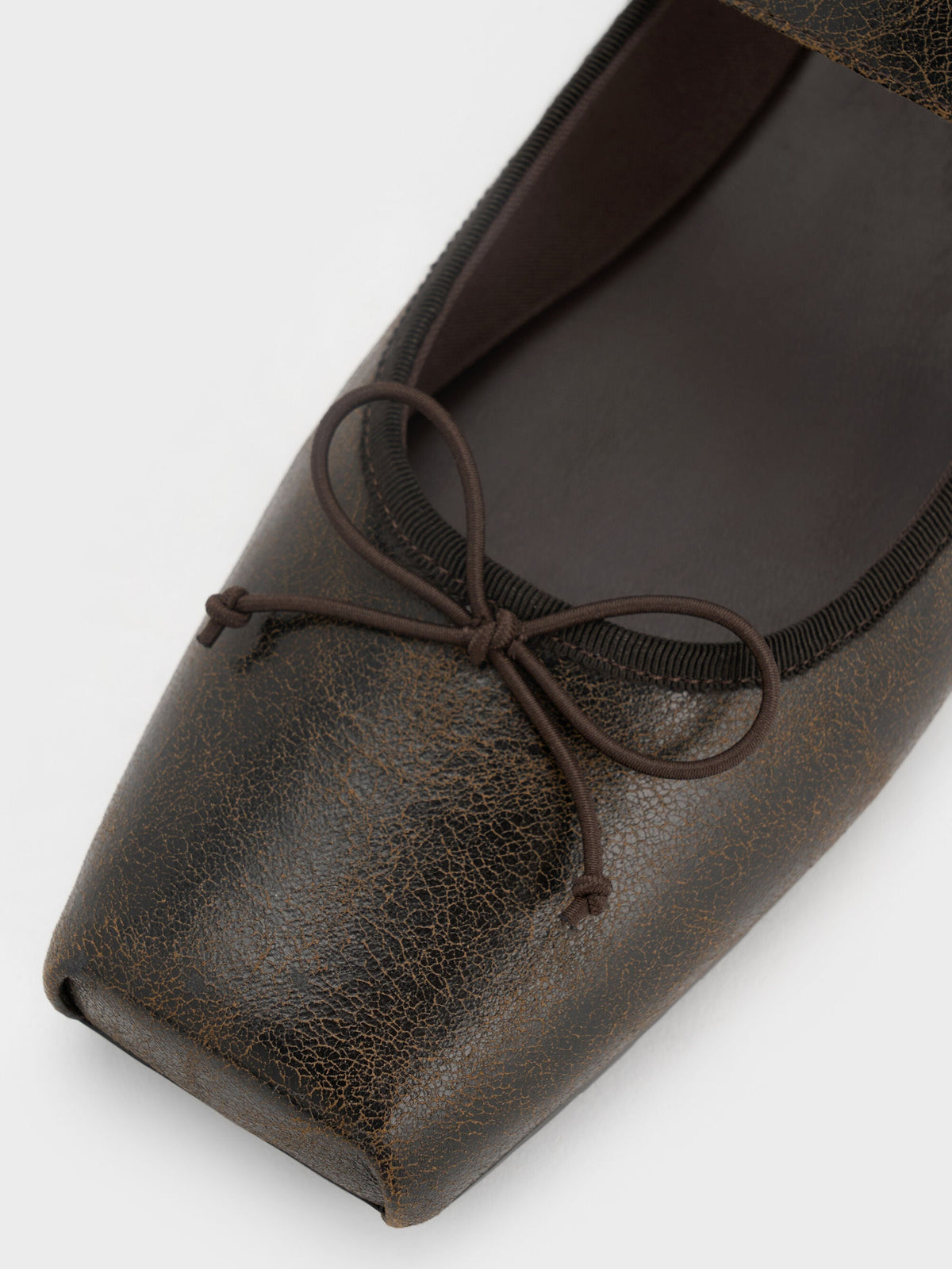 CHARLES & KEITH Value / Myler Crinkle-Effect Bow Mary Janes - Dark Brown