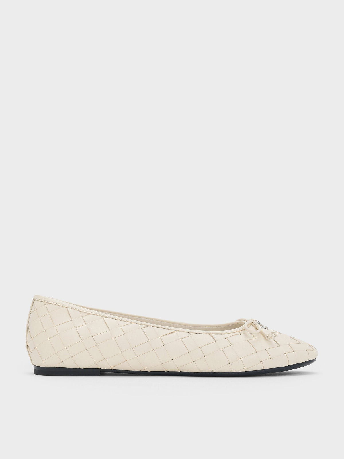 CHARLES & KEITH Classic / Ivette Woven Bow Ballet Flats - Chalk