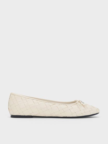 CHARLES & KEITH Classic / Ivette Woven Bow Ballet Flats - Chalk