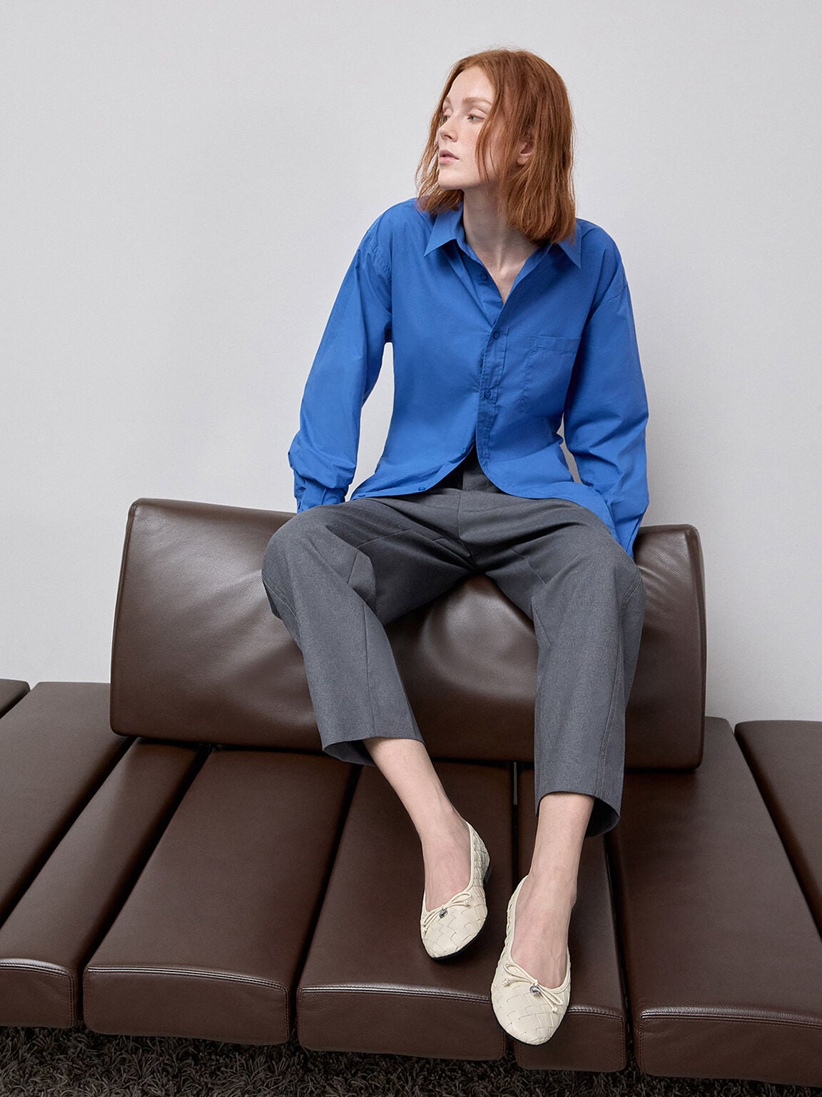 CHARLES & KEITH Classic / Ivette Woven Bow Ballet Flats - Chalk