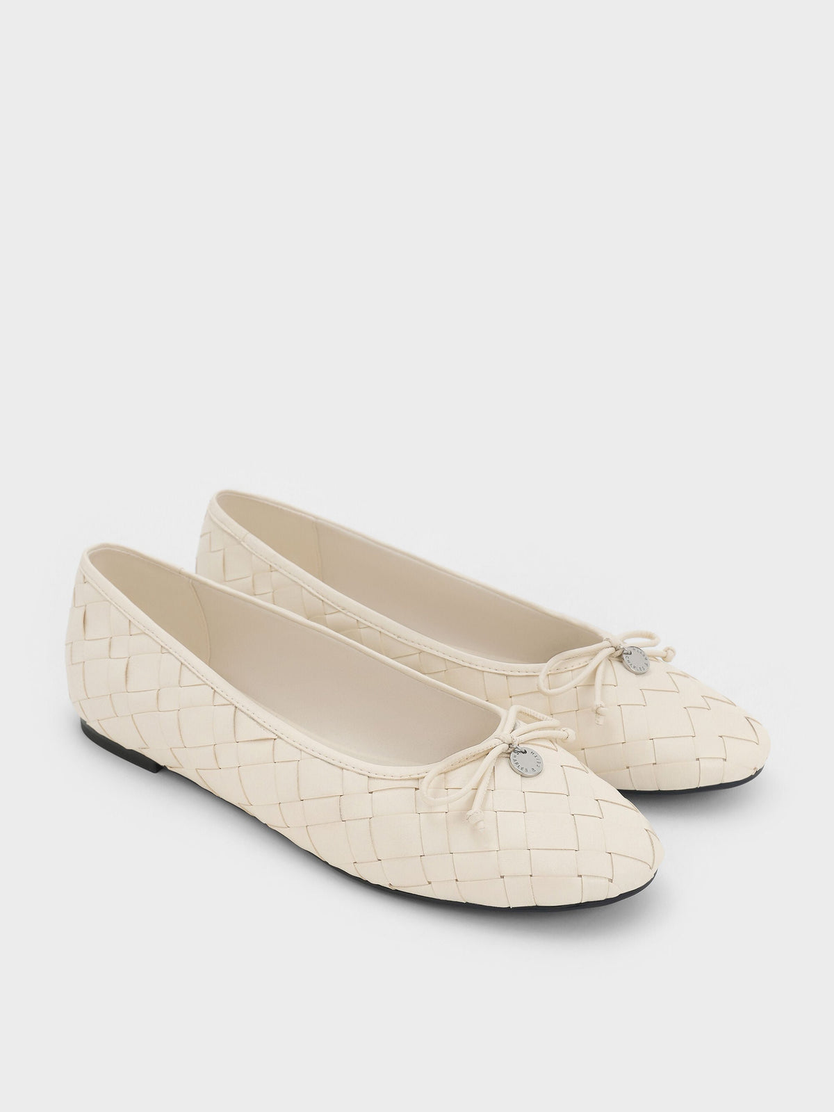 CHARLES & KEITH Classic / Ivette Woven Bow Ballet Flats - Chalk