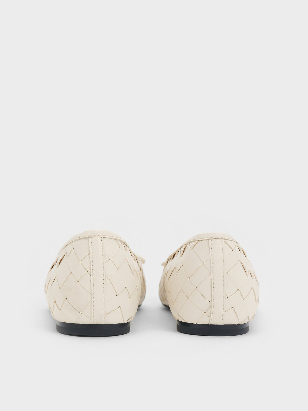CHARLES & KEITH Classic / Ivette Woven Bow Ballet Flats - Chalk