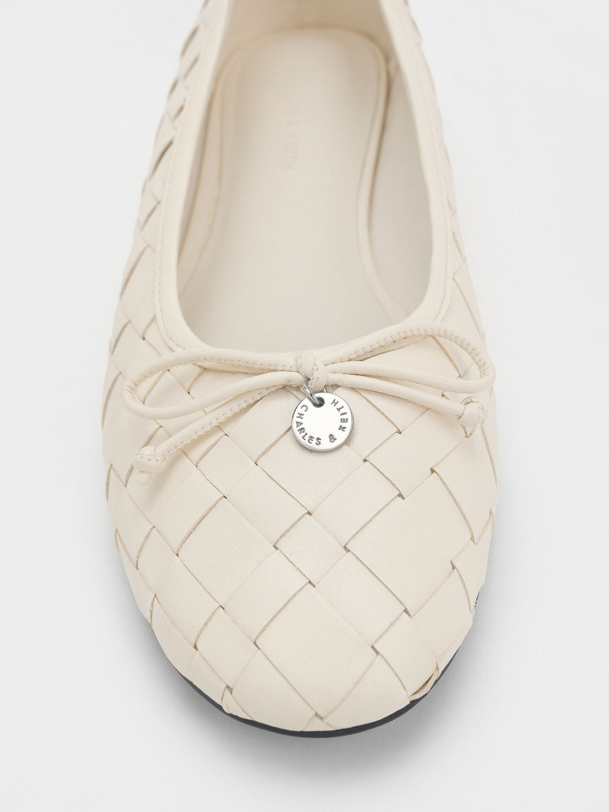 CHARLES & KEITH Classic / Ivette Woven Bow Ballet Flats - Chalk
