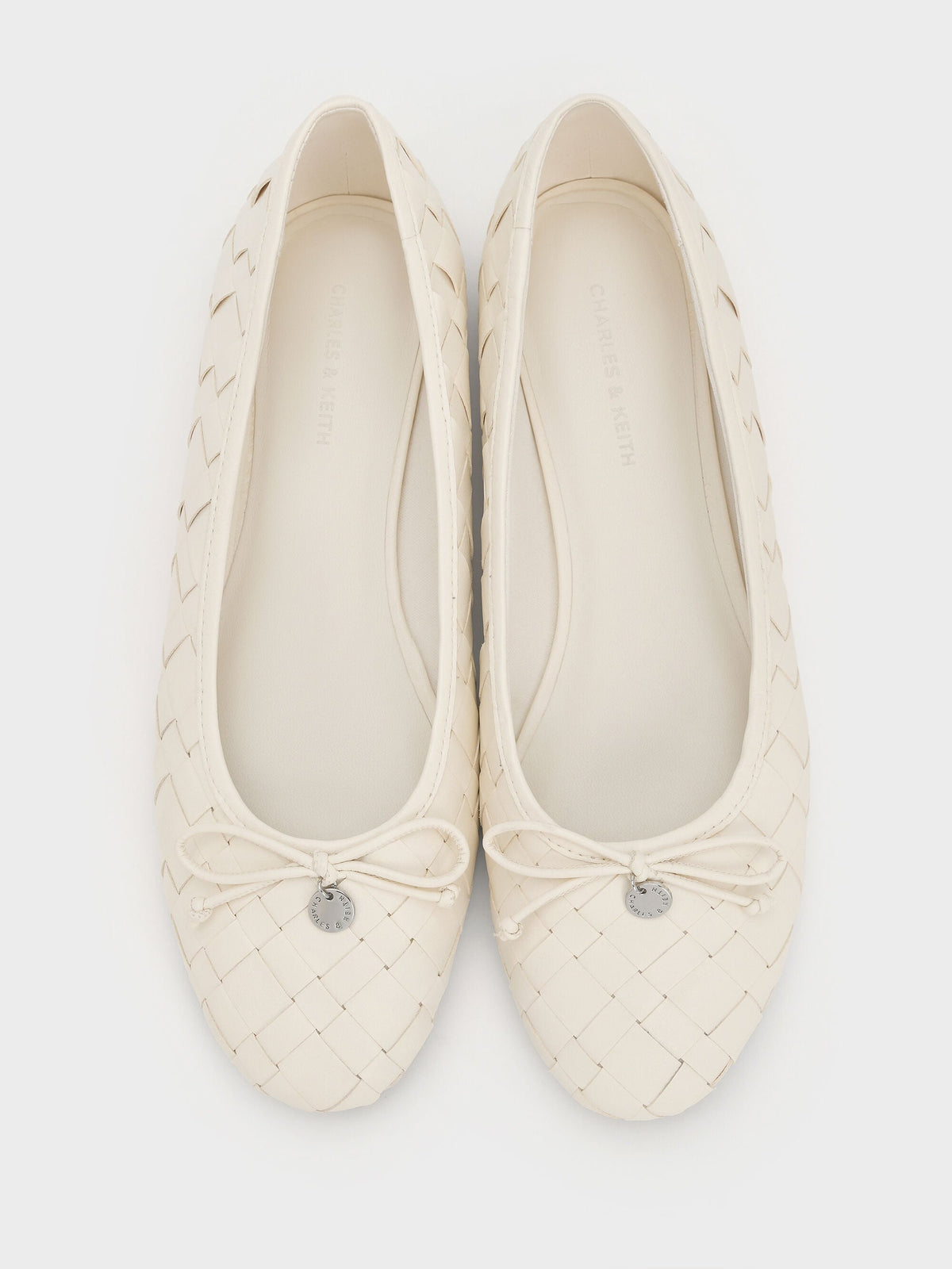 CHARLES & KEITH Classic / Ivette Woven Bow Ballet Flats - Chalk