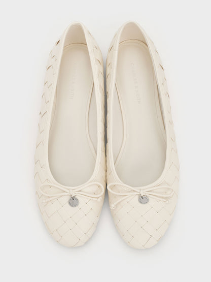 CHARLES & KEITH Classic / Ivette Woven Bow Ballet Flats - Chalk