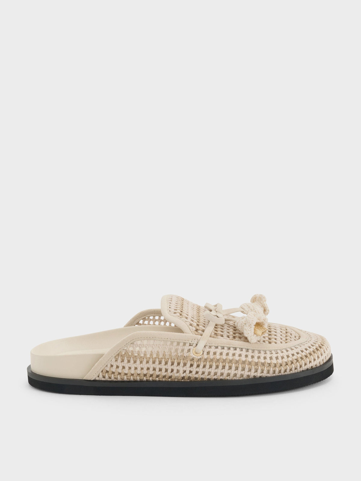CHARLES & KEITH Everyday / Crochet & Suede Flower Mules - Chalk