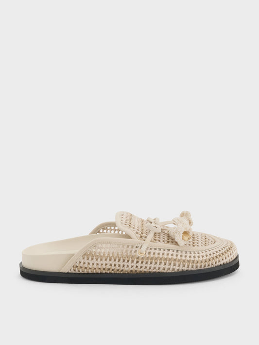 CHARLES & KEITH Everyday / Crochet & Suede Flower Mules - Chalk