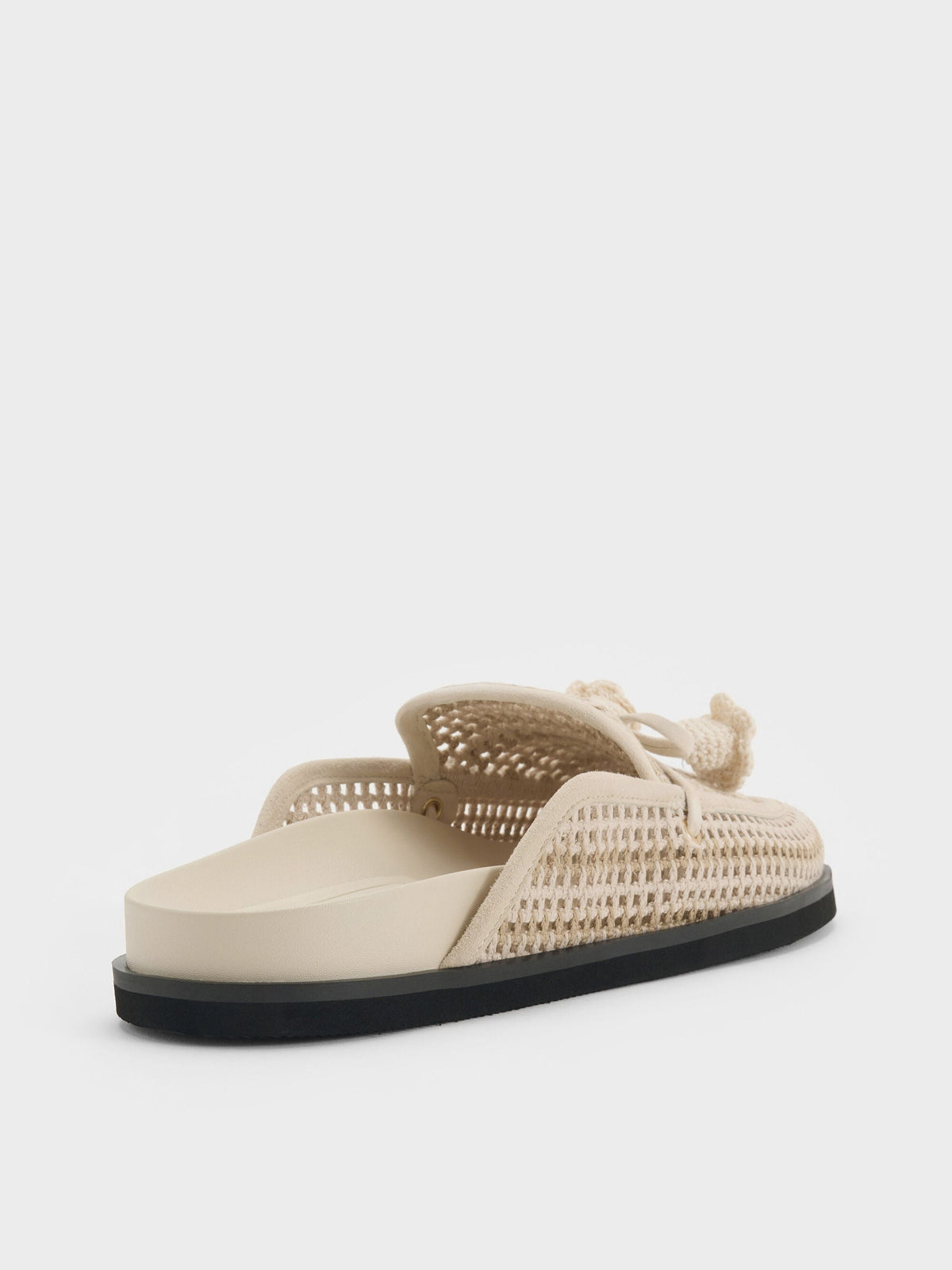 CHARLES & KEITH Everyday / Crochet & Suede Flower Mules - Chalk