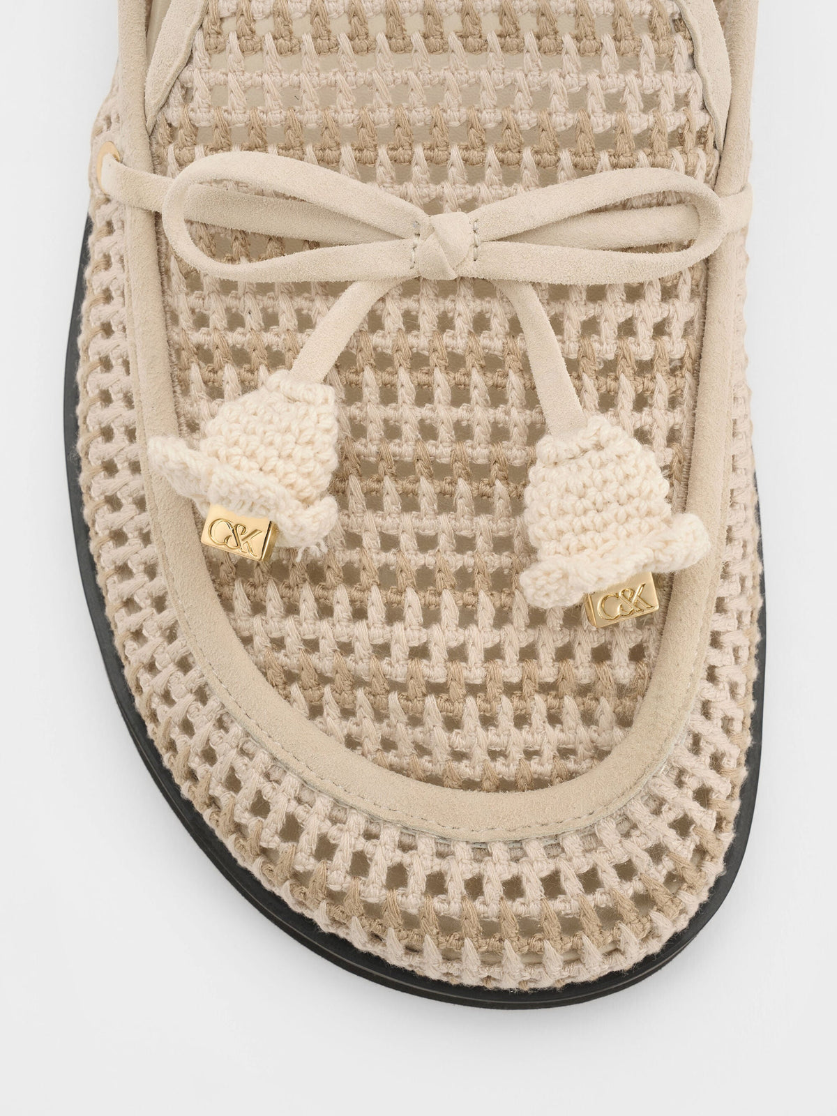 CHARLES & KEITH Everyday / Crochet & Suede Flower Mules - Chalk
