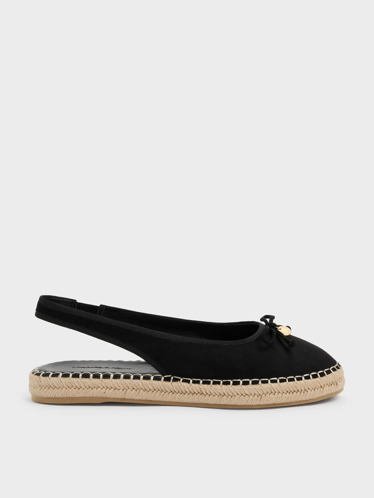 CHARLES & KEITH Essential / Faux Suede Bow Slingback Espadrilles - Black Textured