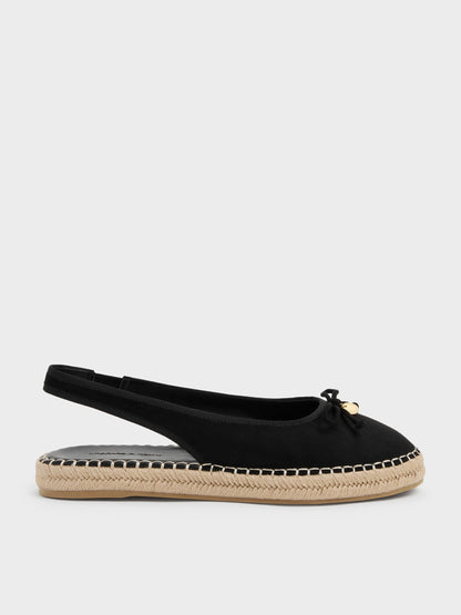 CHARLES & KEITH Essential / Faux Suede Bow Slingback Espadrilles - Black Textured
