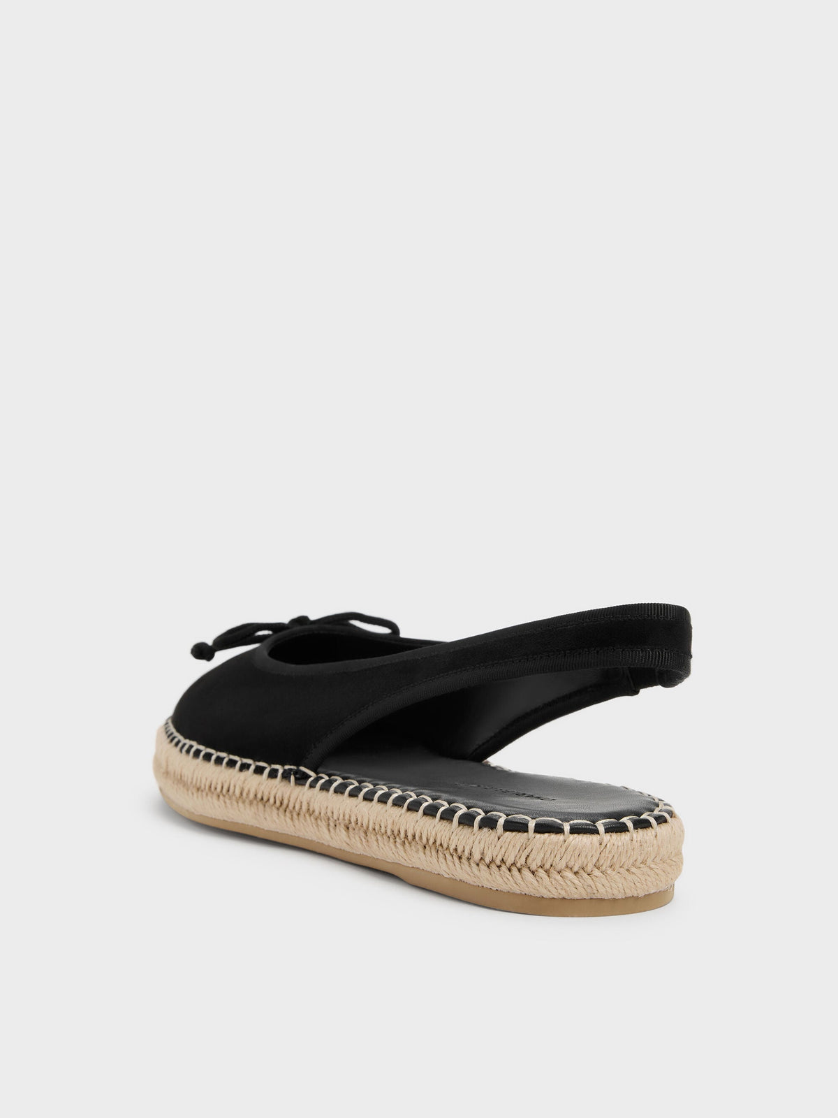 CHARLES & KEITH Essential / Faux Suede Bow Slingback Espadrilles - Black Textured
