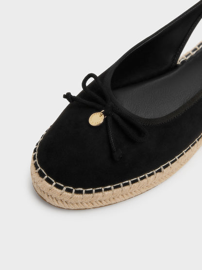 CHARLES & KEITH Essential / Faux Suede Bow Slingback Espadrilles - Black Textured