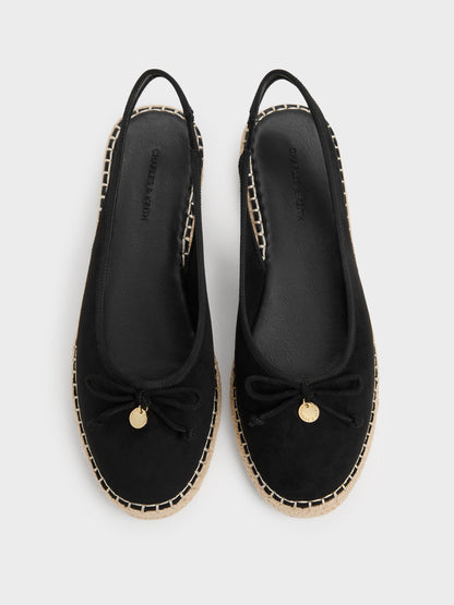 CHARLES & KEITH Essential / Faux Suede Bow Slingback Espadrilles - Black Textured