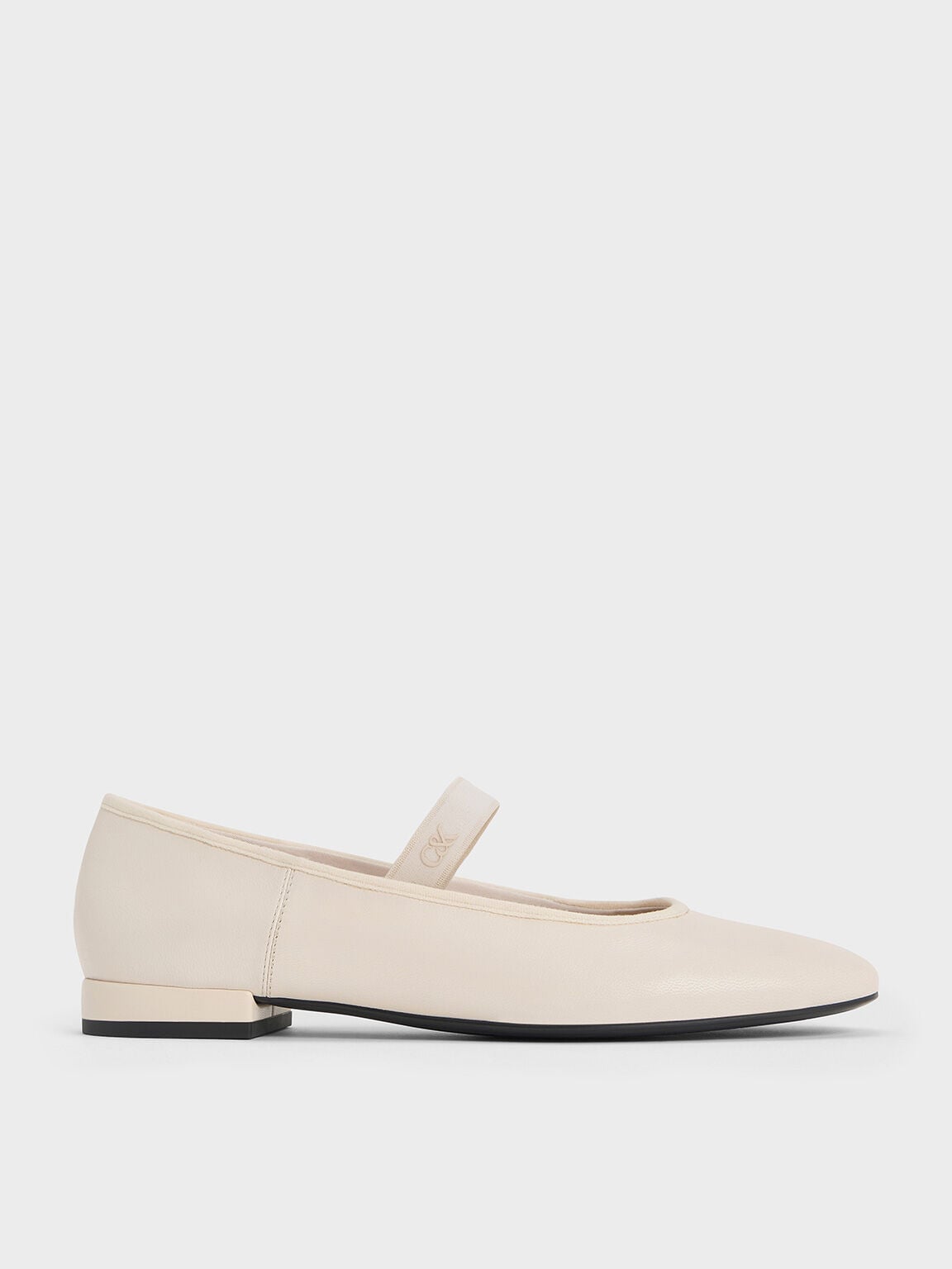 CHARLES & KEITH Customer Favorite / Leather Mary Jane Flats - Chalk