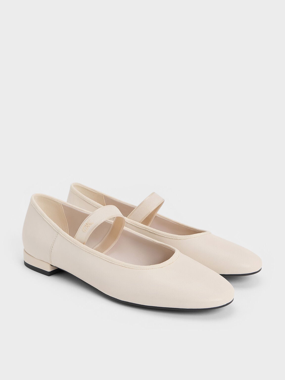 CHARLES & KEITH Customer Favorite / Leather Mary Jane Flats - Chalk