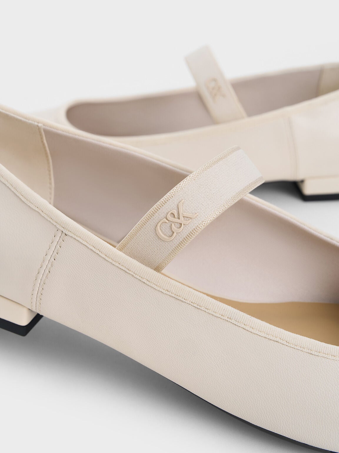 CHARLES & KEITH Customer Favorite / Leather Mary Jane Flats - Chalk