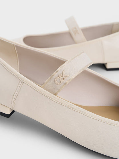 CHARLES & KEITH Customer Favorite / Leather Mary Jane Flats - Chalk