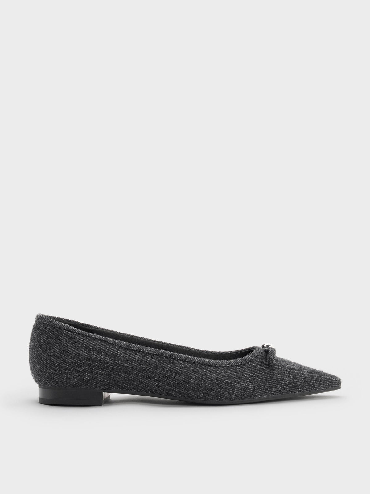 CHARLES & KEITH Best Price / Felt Bow Pointed Ballet Flats - Dark Grey