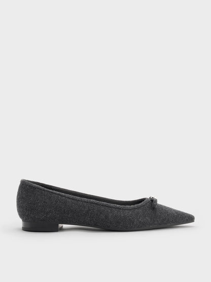 CHARLES & KEITH Best Price / Felt Bow Pointed Ballet Flats - Dark Grey