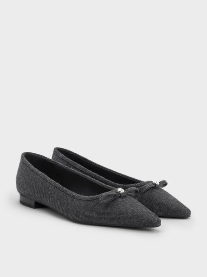 CHARLES & KEITH Best Price / Felt Bow Pointed Ballet Flats - Dark Grey