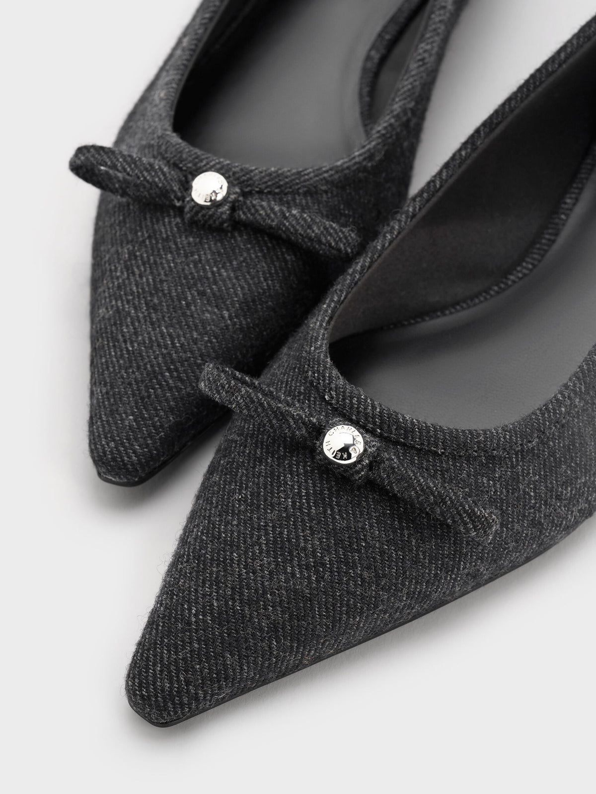 CHARLES & KEITH Best Price / Felt Bow Pointed Ballet Flats - Dark Grey
