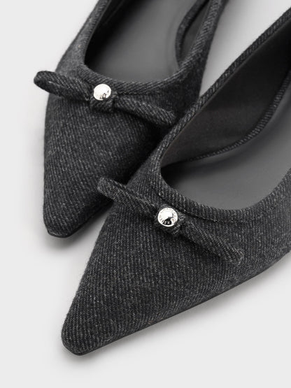 CHARLES & KEITH Best Price / Felt Bow Pointed Ballet Flats - Dark Grey