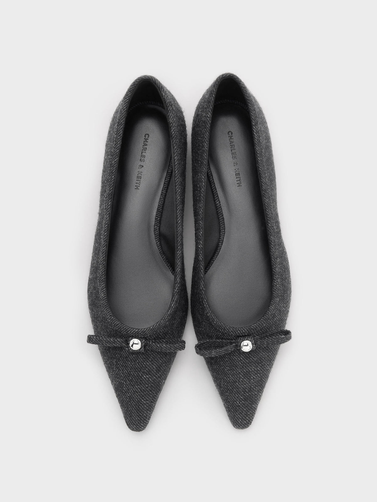 CHARLES & KEITH Best Price / Felt Bow Pointed Ballet Flats - Dark Grey