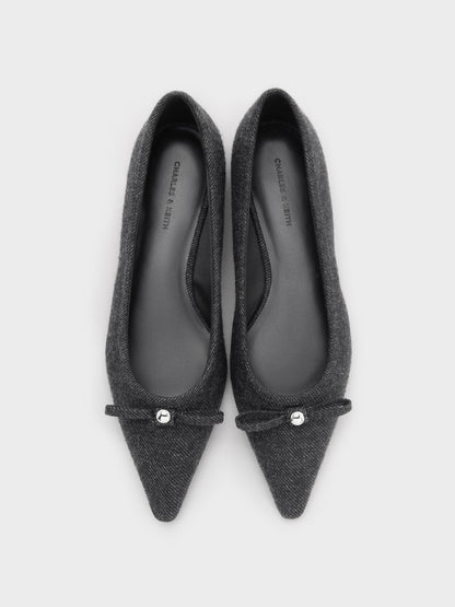 CHARLES & KEITH Best Price / Felt Bow Pointed Ballet Flats - Dark Grey