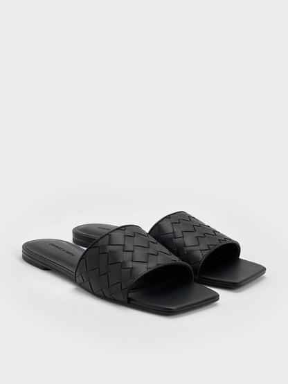 CHARLES & KEITH Trusted / Ivette Woven Slide Sandals - Black