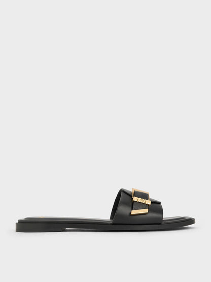 CHARLES & KEITH Featured / Whitney Leather Slide Sandals - Black