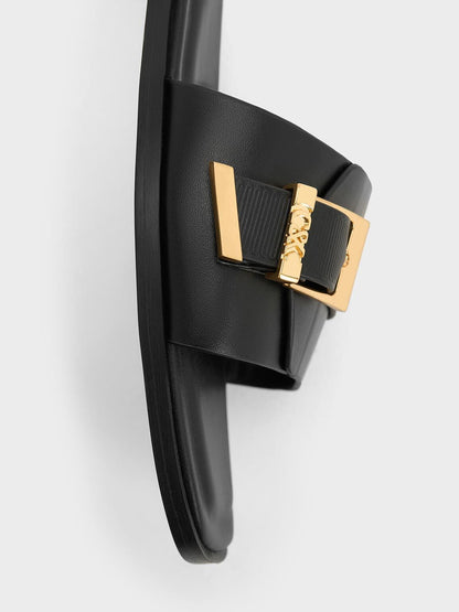 CHARLES & KEITH Featured / Whitney Leather Slide Sandals - Black