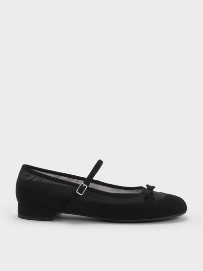 CHARLES & KEITH Signature / Mulligan Faux Suede & Mesh Mary Janes - Black Textured