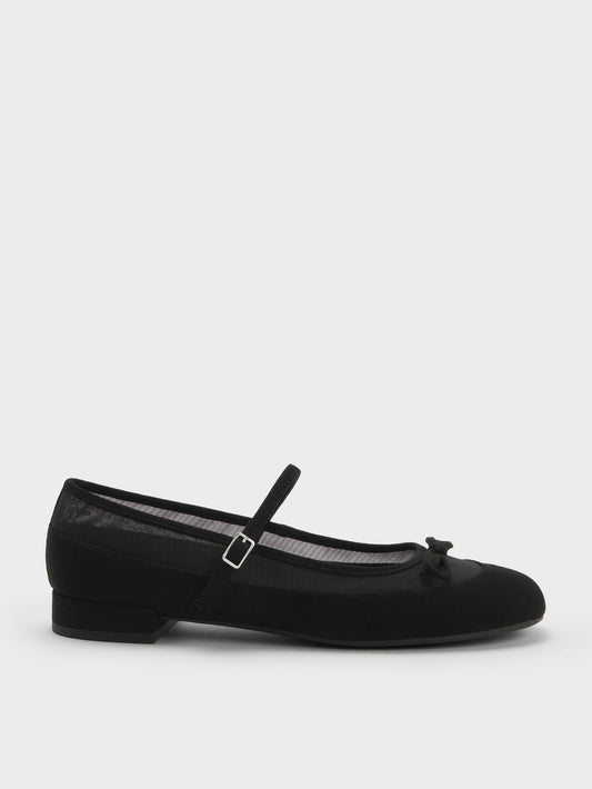 CHARLES & KEITH Signature / Mulligan Faux Suede & Mesh Mary Janes - Black Textured