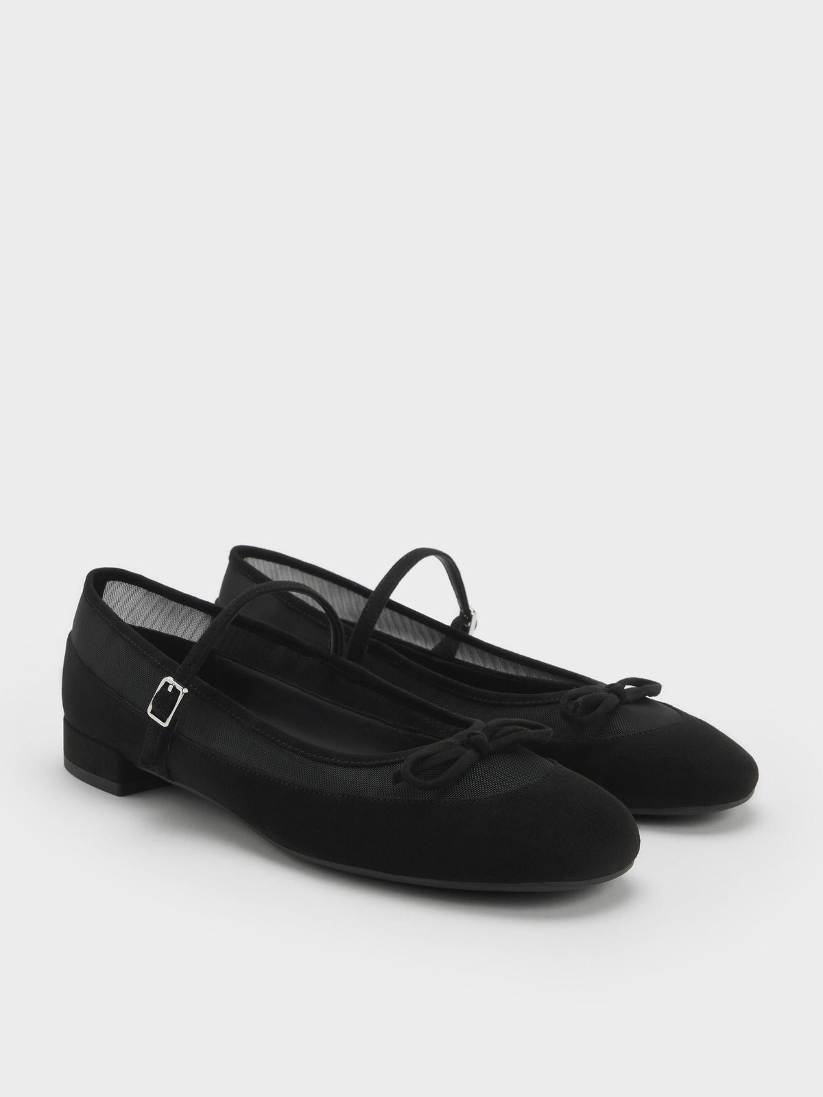 CHARLES & KEITH Signature / Mulligan Faux Suede & Mesh Mary Janes - Black Textured