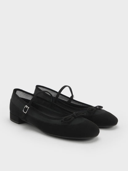 CHARLES & KEITH Signature / Mulligan Faux Suede & Mesh Mary Janes - Black Textured
