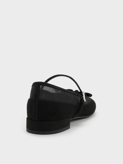 CHARLES & KEITH Signature / Mulligan Faux Suede & Mesh Mary Janes - Black Textured