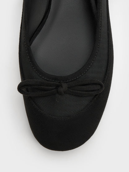 CHARLES & KEITH Signature / Mulligan Faux Suede & Mesh Mary Janes - Black Textured