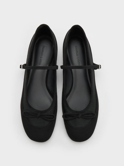 CHARLES & KEITH Signature / Mulligan Faux Suede & Mesh Mary Janes - Black Textured