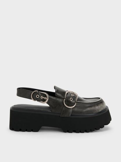 CHARLES & KEITH Sale / Eliot Platform Slingback Loafers - Grey