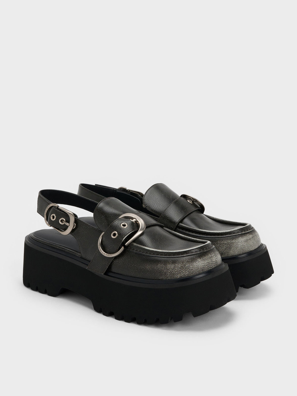 CHARLES & KEITH Sale / Eliot Platform Slingback Loafers - Grey