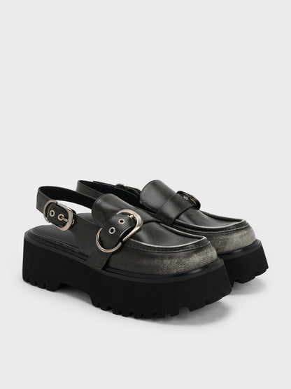 CHARLES & KEITH Sale / Eliot Platform Slingback Loafers - Grey