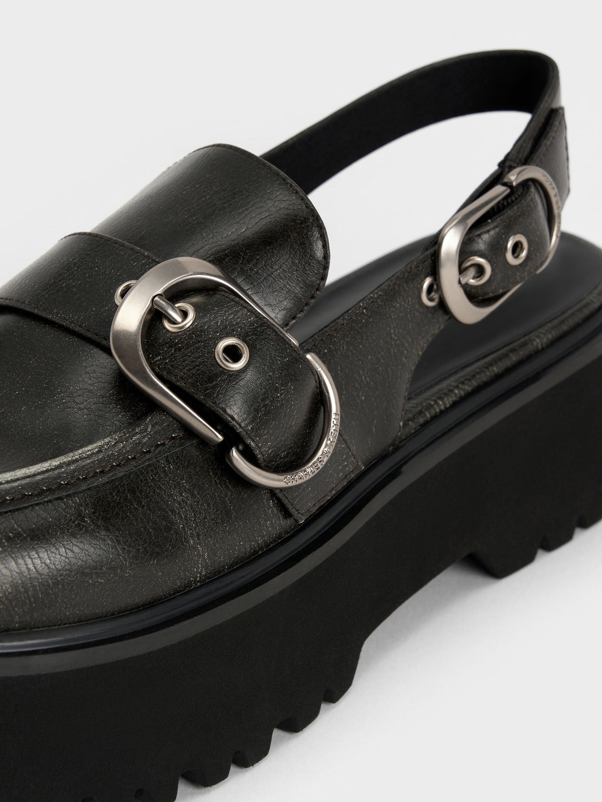 CHARLES & KEITH Sale / Eliot Platform Slingback Loafers - Grey