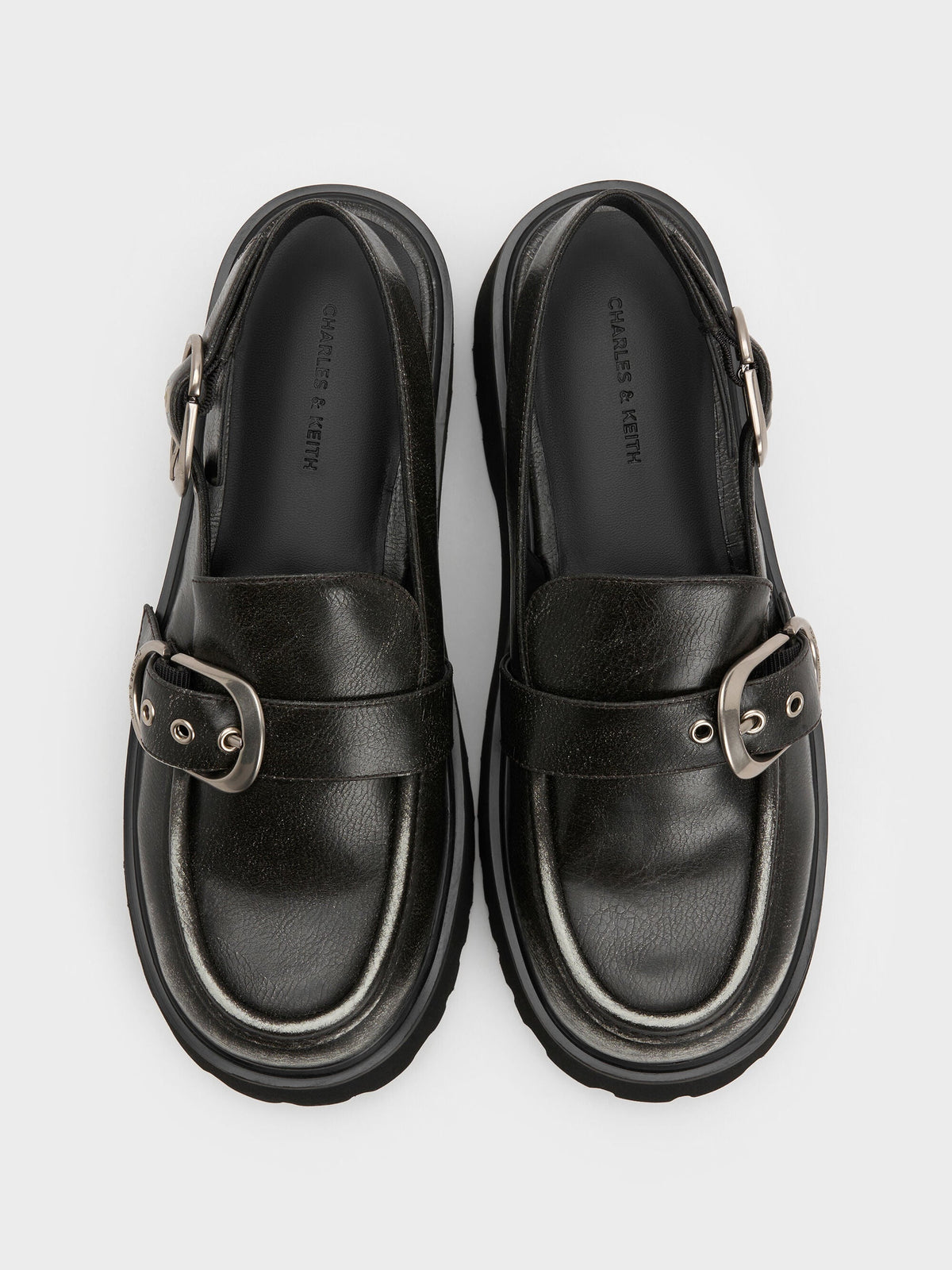 CHARLES & KEITH Sale / Eliot Platform Slingback Loafers - Grey